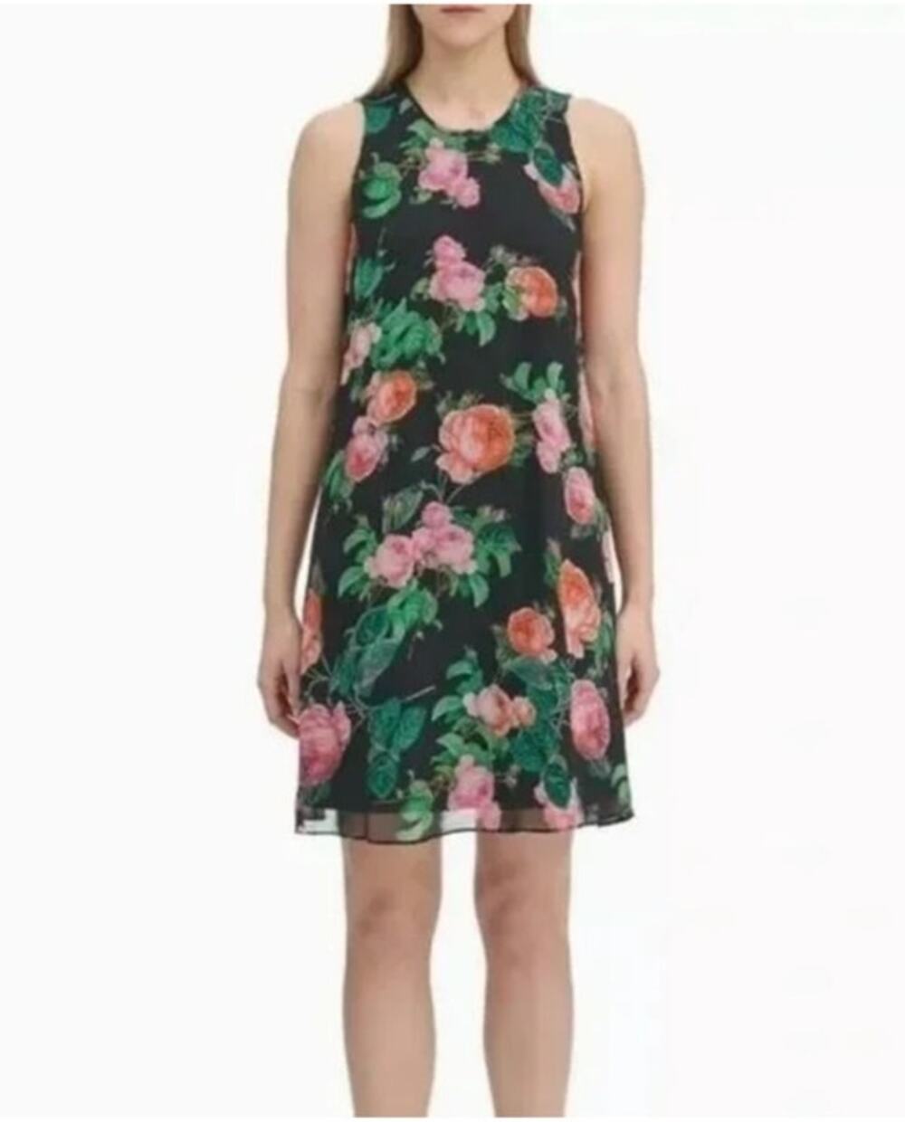 Calvin Klein Black Floral Dress Sleeveless Office Siren Chic 4